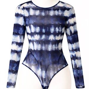 Blue and White Long Sleeve Bodysuit